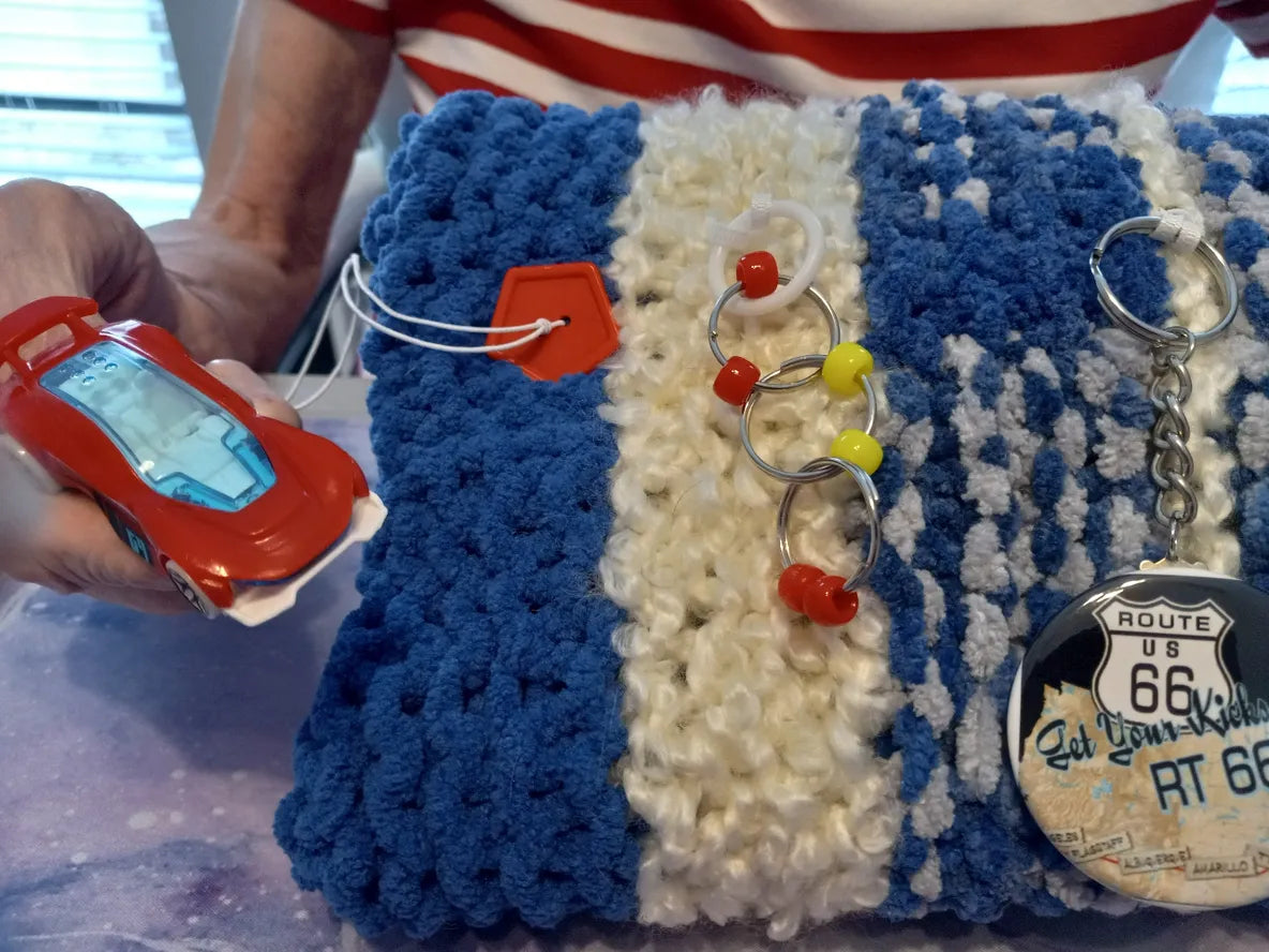 Blue, White - Men's Muff with Car