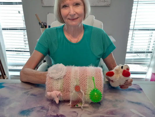 Pink, White Muff with Green Ball