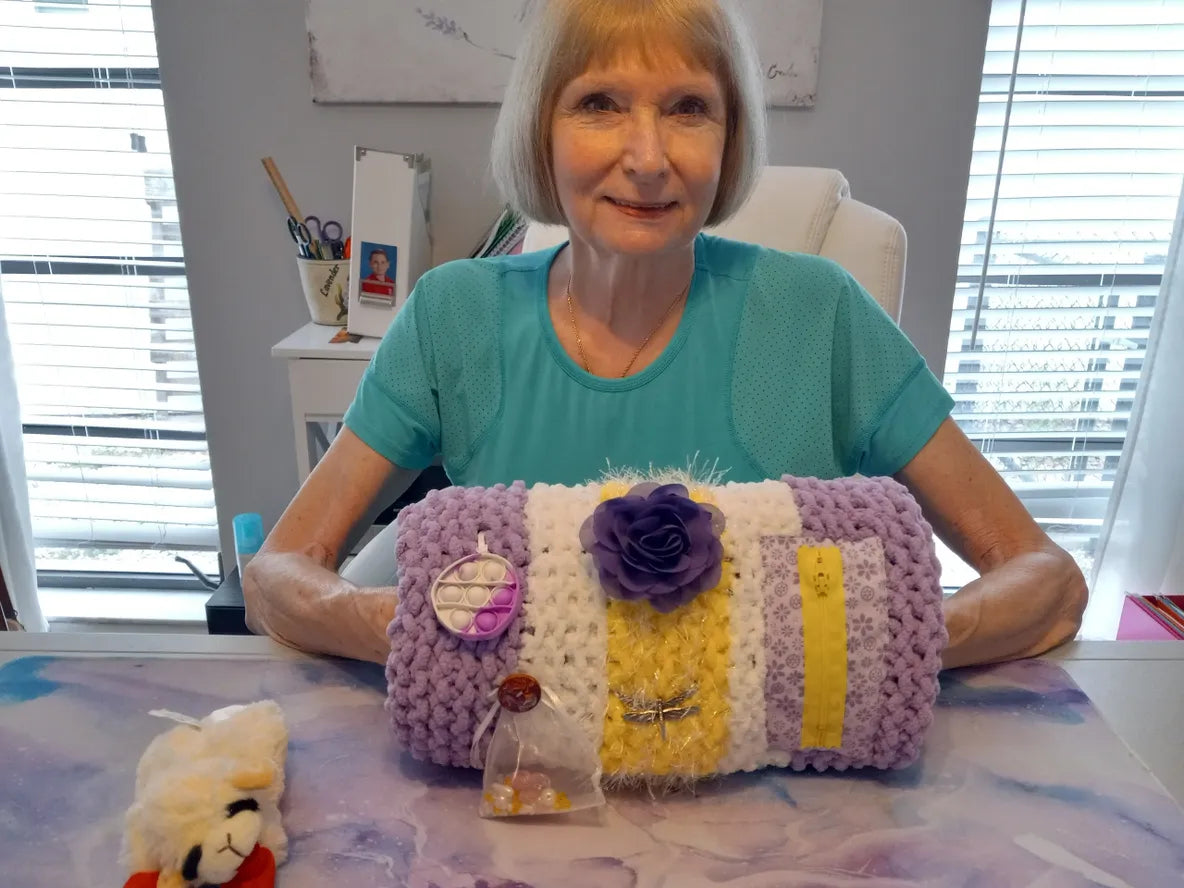 Purple, Yellow Muff with Ball